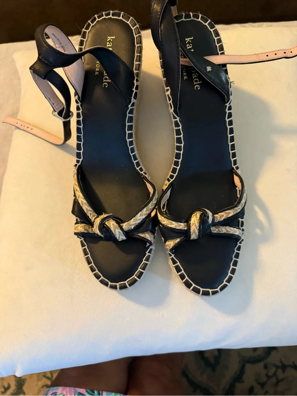 kate spade Black and Natural Rope Knot Espadrille Sandals